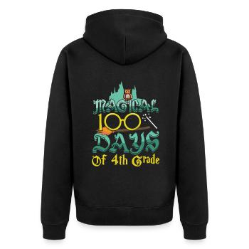 Eule 4. Klasse 100. Tag Magische 100 Tage Schule - Unisex Premium Bio Zip Hoodie - Schwarz - Hinten - Nico (187cm)