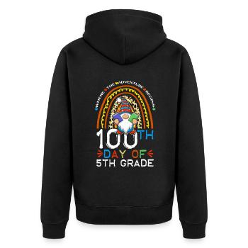 5. Klasse Gnom Happy 100th Day 100 Tage Schule - Unisex Premium Bio Zip Hoodie - Schwarz - Hinten - Nico (187cm)