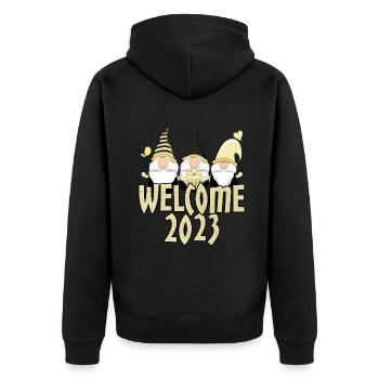 Frohes Neues Jahr 2023 Hallo 2023 Neujahrszwerge - Unisex Premium Bio Zip Hoodie - Schwarz - Hinten - Nico (187cm)
