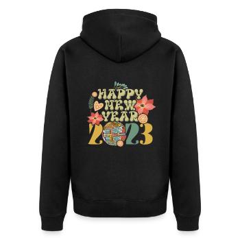 Neujahr 2023 Hallo 2023 Groovy New Year Vintage - Unisex Premium Bio Zip Hoodie - Schwarz - Hinten - Nico (187cm)