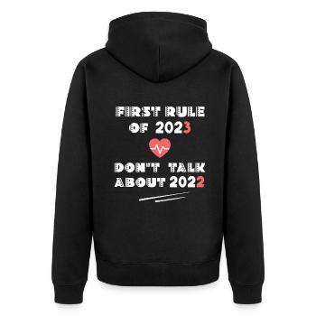 Funny Happy New Year 2023 Regel von 2023 New Year - Unisex Premium Bio Zip Hoodie - Schwarz - Hinten - Nico (187cm)