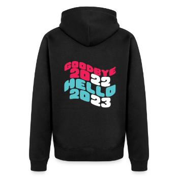 Tschüss 2022 Frohes Neues Jahr 2023 Hallo 2023 Neues Jahr - Unisex Premium Bio Zip Hoodie - Schwarz - Hinten - Nico (187cm)