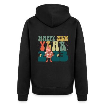 Frohes Neues Jahr 2023 Hallo 2023 Groovy New Year - Unisex Premium Bio Zip Hoodie - Schwarz - Hinten - Nico (187cm)