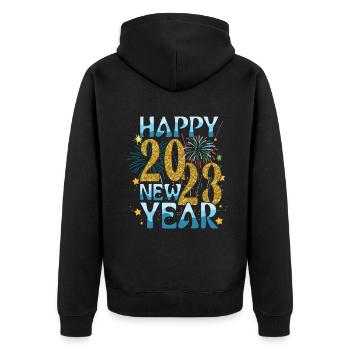 Familie Neujahr Feiern 2023 Hallo 2023 Neujahr - Unisex Premium Bio Zip Hoodie - Schwarz - Hinten - Nico (187cm)