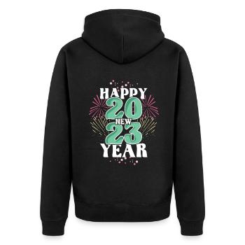 Happy New Year Celebrate 2023 Hello 2023 New Year - Unisex Premium Organic Zip Hoodie - black - Back - Nico (187cm)