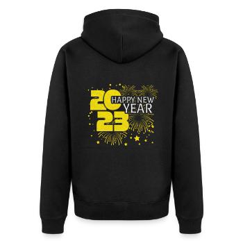 Feuerwerk Frohes Neues Jahr 2023 Hallo 2023 Neujahr - Unisex Premium Bio Zip Hoodie - Schwarz - Hinten - Nico (187cm)