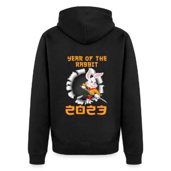 Chinese New Year Rabbit Fight 2023 Happy New Year - Unisex Premium Bio Zip Hoodie - Schwarz - Hinten - Nico (187cm)