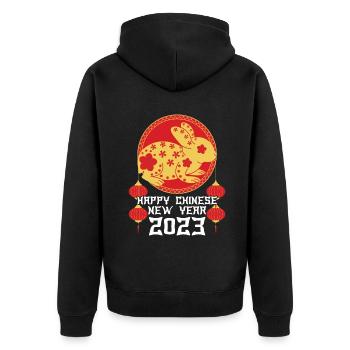 Chinese New Year Of Rabbit 2023 Ornament - Unisex Premium Organic Zip Hoodie - black - Back - Nico (187cm)
