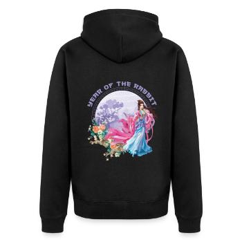 Majestic Rabbit 2023 Year Happy Chinese New Year - Unisex Premium Bio Zip Hoodie - Schwarz - Hinten - Nico (187cm)