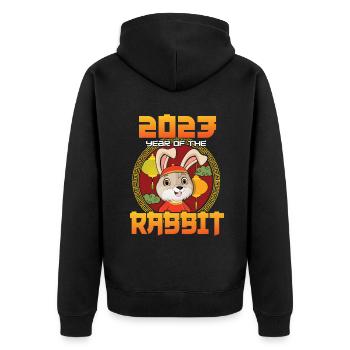 Cute Rabbit Welcome 2023 New Year Chinese New Year - Unisex Premium Bio Zip Hoodie - Schwarz - Hinten - Nico (187cm)