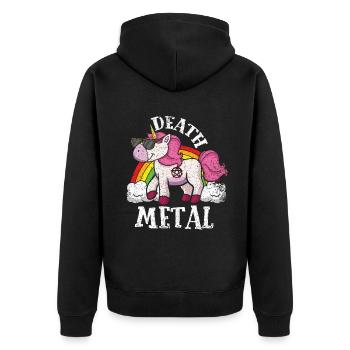 Rainbow Unicorn Rocker Love Metal Music Heavy Rock - Unisex Premium Bio Zip Hoodie - Schwarz - Hinten - Nico (187cm)