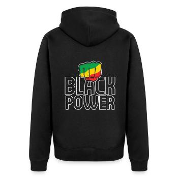 Powerful Fist Pride Black History Month - Unisex Premium Bio Zip Hoodie - Schwarz - Hinten - Nico (187cm)