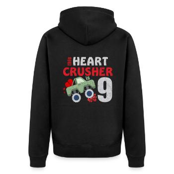 Crusher Heart Is 9 Birth Truck Valentines Day - Unisex Premium Organic Zip Hoodie - black - Back - Nico (187cm)