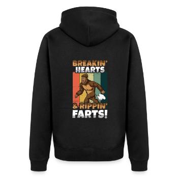 Retro Vintage Bigfoot Hearts Farts Valentines Day - Unisex Premium Bio Zip Hoodie - Schwarz - Hinten - Nico (187cm)