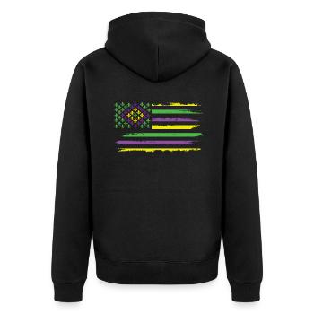 US Flag Festival Parade Beads Mardi Gras 2023 - Unisex Premium Bio Zip Hoodie - Schwarz - Hinten - Nico (187cm)