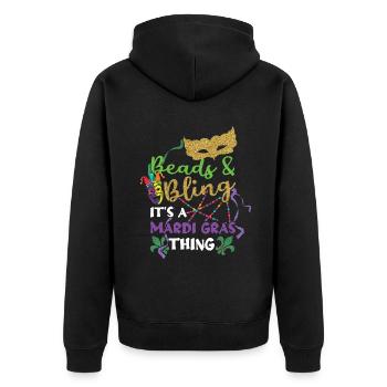 Beads Bling Thing Festival Parade Mardi Gras - Unisex Premium Bio Zip Hoodie - Schwarz - Hinten - Nico (187cm)