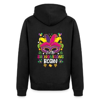 Shenanigans Mask Festival Parade Beads Mardi Gras - Unisex Premium Bio Zip Hoodie - Schwarz - Hinten - Nico (187cm)