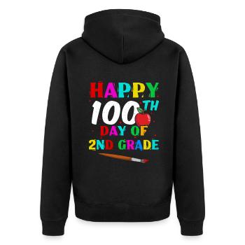 Happy 100th Day 2nd Grade 100 Days Of School - Unisex Premium Organic Zip Hoodie - black - Back - Nico (187cm)