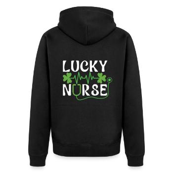 Saint Patrick Day Shamrock Lucky Nurse - Unisex Premium Bio Zip Hoodie - Schwarz - Hinten - Nico (187cm)