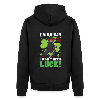 Kid Ninja Luck Japan Clover Saint Patrick Day - Unisex Premium Organic Zip Hoodie - black - Back - Nico (187cm)