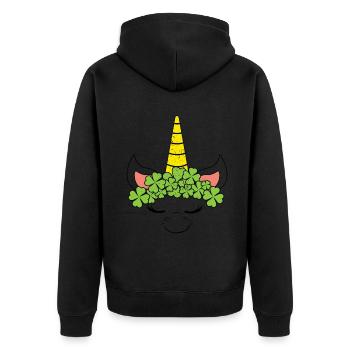 Unicorn Kids Kawaii Clover Saint Patrick Day - Unisex Premium Bio Zip Hoodie - Schwarz - Hinten - Nico (187cm)
