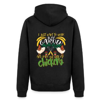 Work In Garden Chickens Farm Garden Hobby Gardener - Unisex Premium Organic Zip Hoodie - black - Back - Nico (187cm)