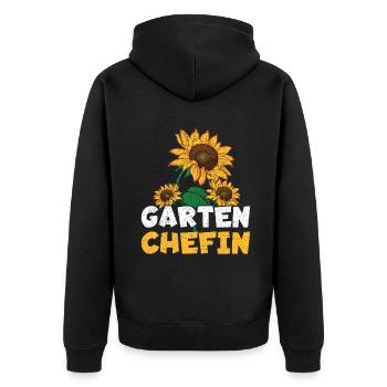Garten Chefin Muttertag Gärtnerin Gartenarbeit - Unisex Premium Bio Zip Hoodie - Schwarz - Hinten - Nico (187cm)