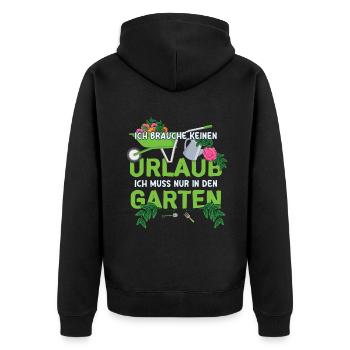 Ich Brauche Keinen Urlaub Ich Muss Nur In Den - Unisex Premium Bio Zip Hoodie - Schwarz - Hinten - Nico (187cm)