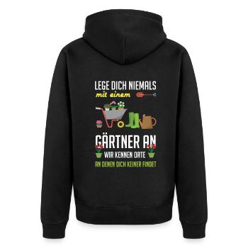 Lege Dich Niemals Mit Einem Gärtner An Lustiges - Unisex Premium Bio Zip Hoodie - Schwarz - Hinten - Nico (187cm)