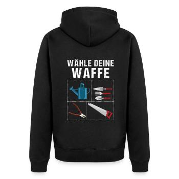 Wähle Deine Waffe Gartenwerkzeug Lustiges Gärtner - Unisex Premium Bio Zip Hoodie - Schwarz - Hinten - Nico (187cm)