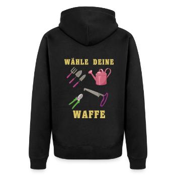 Wähle Deine Waffe Gartenwerkzeug Lustiges Gärtner - Unisex Premium Bio Zip Hoodie - Schwarz - Hinten - Nico (187cm)