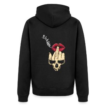 Internationaler Frauentag Fingerskelett Feministin - Unisex Premium Bio Zip Hoodie - Schwarz - Hinten - Nico (187cm)