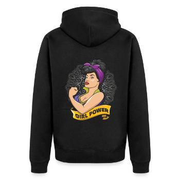 Power International Womens Day Mädchen Feministin - Unisex Premium Bio Zip Hoodie - Schwarz - Hinten - Nico (187cm)