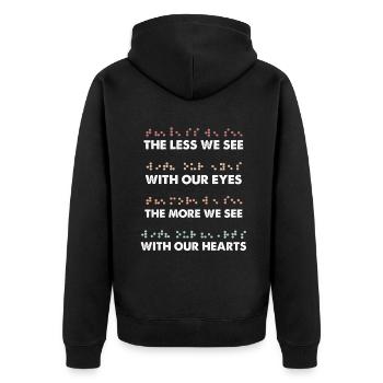 Less See Eyes More Heart Braille Alphabet Vintage - Unisex Premium Organic Zip Hoodie - black - Back - Nico (187cm)
