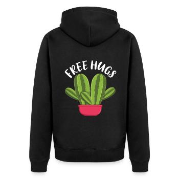 Umarmung Lustiger Kaktus Farmer Garten Hobby Gärtner - Unisex Premium Bio Zip Hoodie - Schwarz - Hinten - Nico (187cm)
