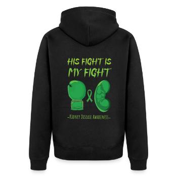 Sein Kampf trägt grünes Nierenkrankheitsbewusstsein - Unisex Premium Bio Zip Hoodie - Schwarz - Hinten - Nico (187cm)