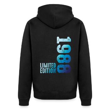 Seit 1988 Jahr 1988 Retro Jahrgang 1988 Geburt - Unisex Premium Bio Zip Hoodie - Schwarz - Hinten - Nico (187cm)