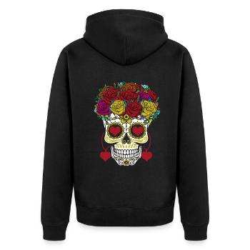Roses Sugar Bone Halloween Valentines Muertos - Unisex Premium Organic Zip Hoodie - black - Back - Nico (187cm)