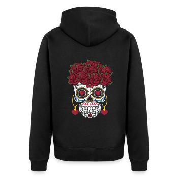 Valentines Rose Sugar Bone Muertos Day Halloween - Unisex Premium Organic Zip Hoodie - black - Back - Nico (187cm)