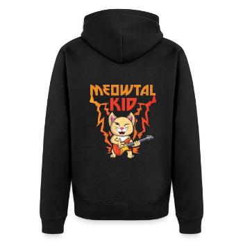 Heavy Meow Metal Kid Music Lover Guitar Cat - Unisex Premium Bio Zip Hoodie - Schwarz - Hinten - Nico (187cm)
