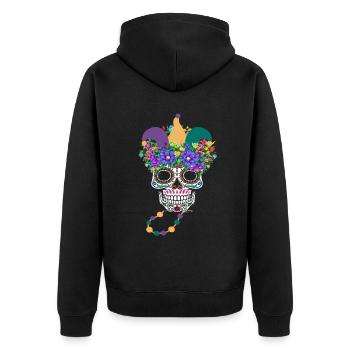 Mardi Gras Masque Fleur Sucre Dia de Los Muertos - Veste à capuche bio Premium Unisexe - noir - Dos - Nico (187cm)