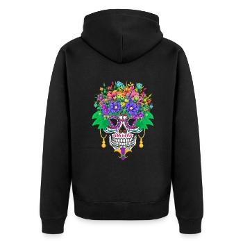 Mardi Gras Costume Fleur Sucre Dia De Los Muertos - Veste à capuche bio Premium Unisexe - noir - Dos - Nico (187cm)