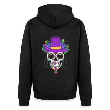 Dia De Los Muertos Mardi Gras Costume Fleur Sucre - Veste à capuche bio Premium Unisexe - noir - Dos - Nico (187cm)