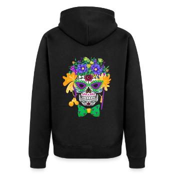 Mardi Gras Costume Fleur Sucre Dia De Los Muertos - Veste à capuche bio Premium Unisexe - noir - Dos - Nico (187cm)