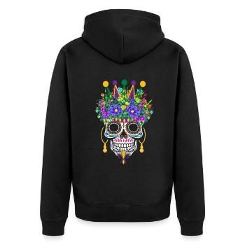 Mardi Gras Masque Fleur Sucre Dia de Los Muertos - Veste à capuche bio Premium Unisexe - noir - Dos - Nico (187cm)