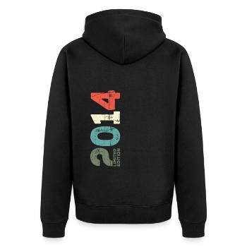 Seit 2014 Jahr 2014 Retro 2014 Jahrgang 2014 - Unisex Premium Bio Zip Hoodie - Schwarz - Hinten - Nico (187cm)