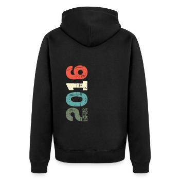 Seit 2016 Jahr 2016 Retro 2016 Jahrgang 2016 - Unisex Premium Bio Zip Hoodie - Schwarz - Hinten - Nico (187cm)