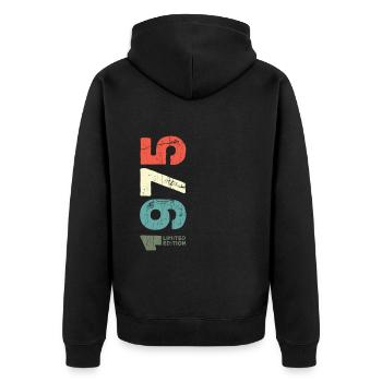 Seit 1975 Jahr 1975 Retro 1975 Jahrgang 1975 - Unisex Premium Bio Zip Hoodie - Schwarz - Hinten - Nico (187cm)
