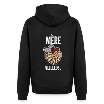 Hearts Leopard Mom French Happy Mother's Day - Unisex Premium Organic Zip Hoodie - black - Back - Nico (187cm)