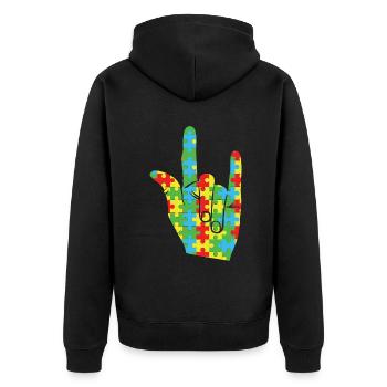 Rock Puzzle Special Autism Awareness - Unisex Premium Organic Zip Hoodie - black - Back - Nico (187cm)